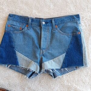 NWT Levi's 501 Patchwork Denim Shorts Midrise Boho Color-block size 28